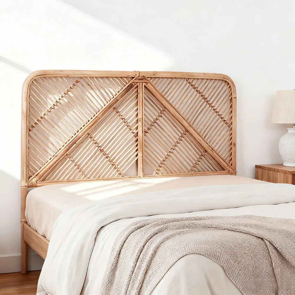 Artiss Bed Headboard Double Bedhead Rattan - FRED Pine