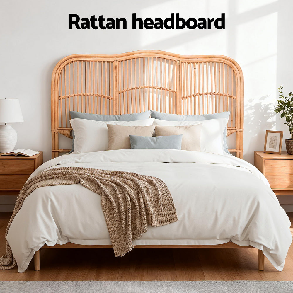 Artiss Bed Headboard Double Bedhead Rattan - NERO Pine - Image 4