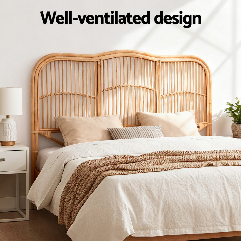 Artiss Bed Headboard Double Bedhead Rattan - NERO Pine - Image 5