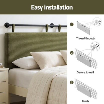 Artiss Wall Mounted Headboard Double Corduroy Upholstered Hanging Bed Head - Image 5