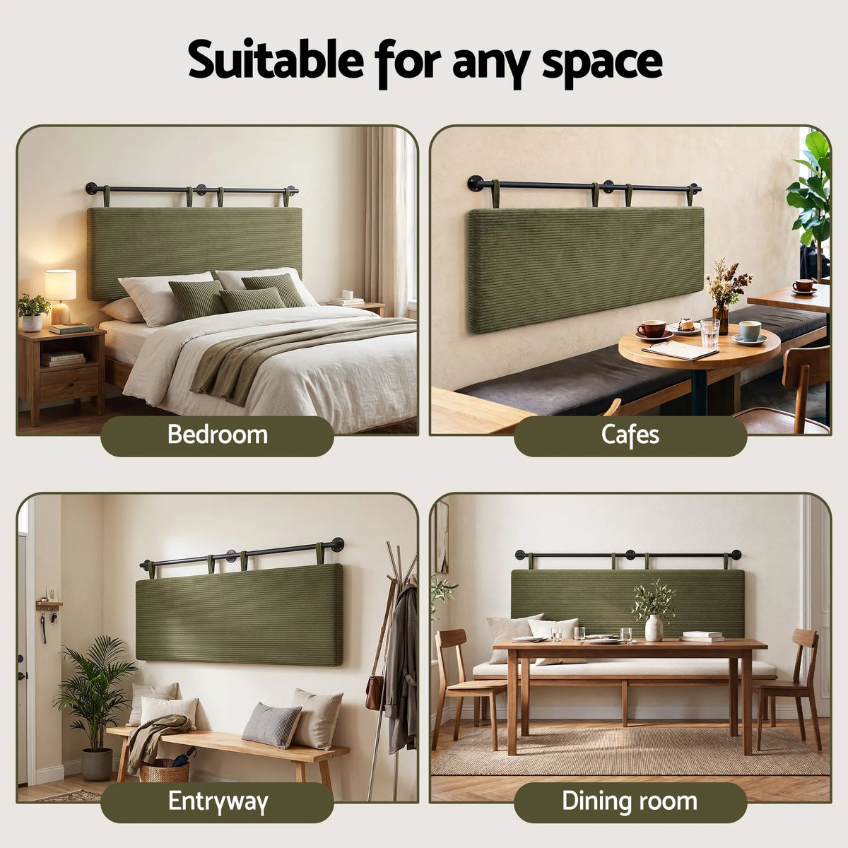 Artiss Wall Mounted Headboard Double Corduroy Upholstered Hanging Bed Head - Image 6