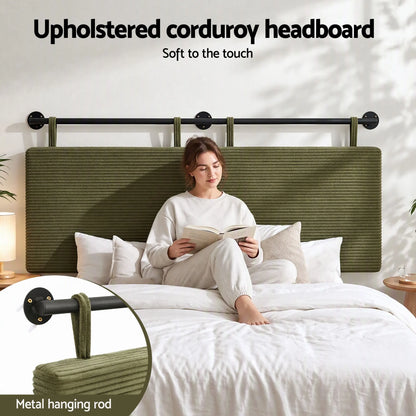 Artiss Wall Mounted Headboard Double Corduroy Upholstered Hanging Bed Head - Image 7