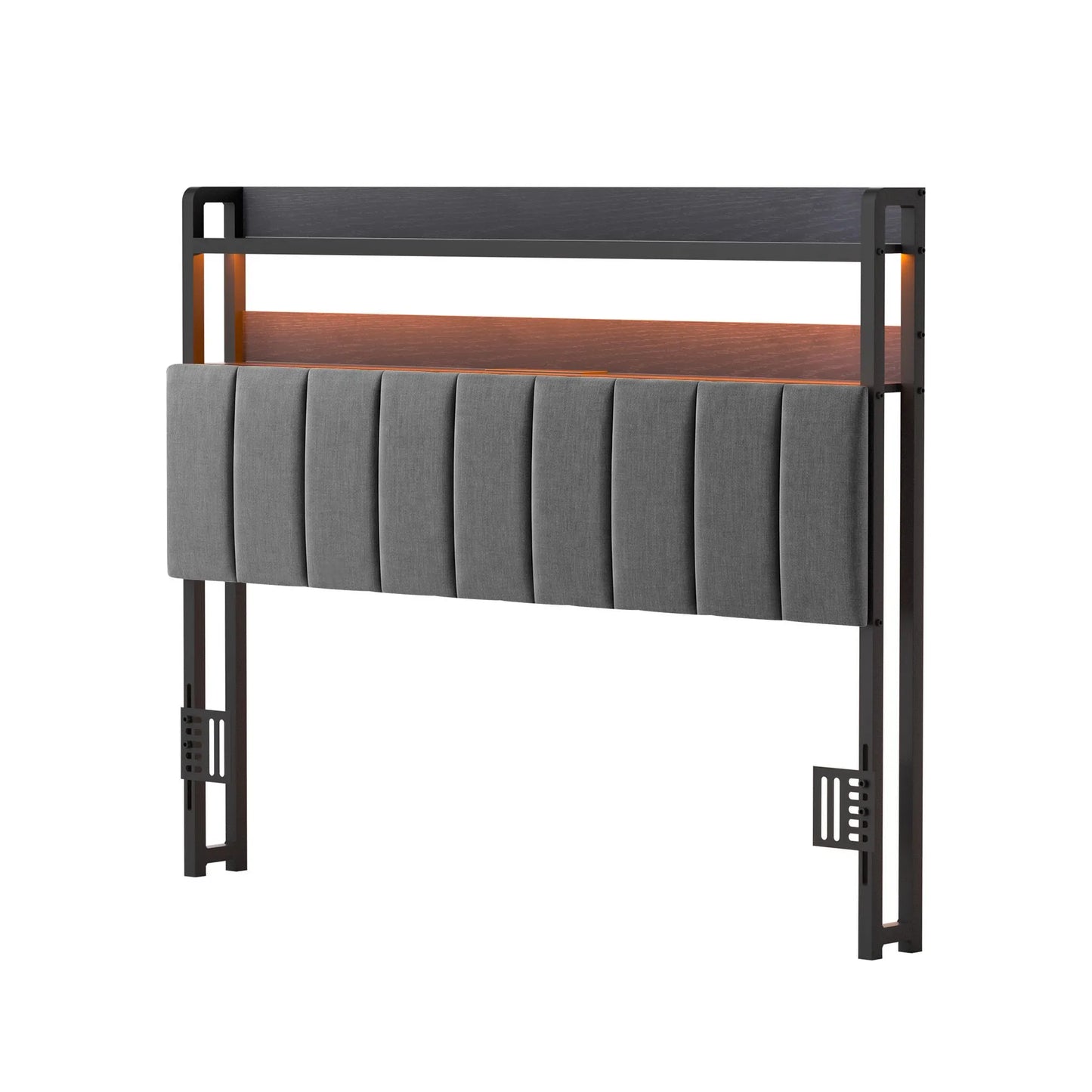 Artiss Double Headboard Charging Station Storage LED Light Grey Upholstered - Image 2