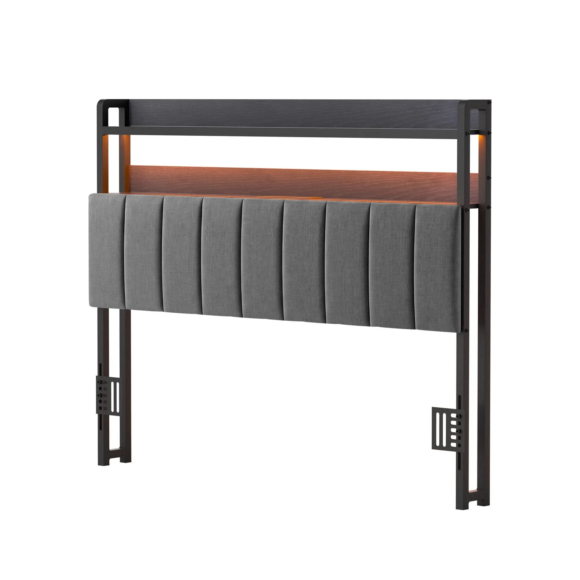 Artiss Double Headboard Charging Station Storage LED Light Grey Upholstered - Image 2