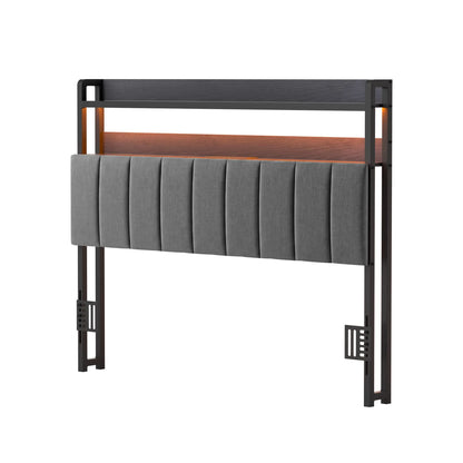 Artiss Double Headboard Charging Station Storage LED Light Grey Upholstered - Image 2