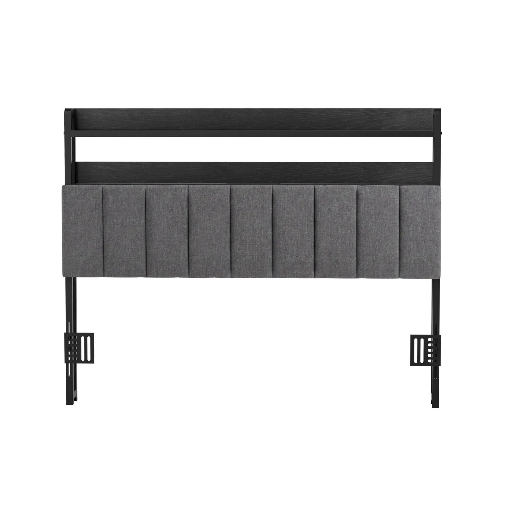 Artiss Double Headboard Charging Station Storage LED Light Grey Upholstered - Image 4