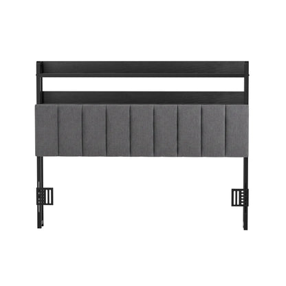 Artiss Double Headboard Charging Station Storage LED Light Grey Upholstered - Image 4