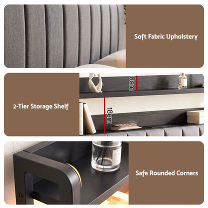 Artiss Double Headboard Charging Station Storage LED Light Grey Upholstered - Image 8