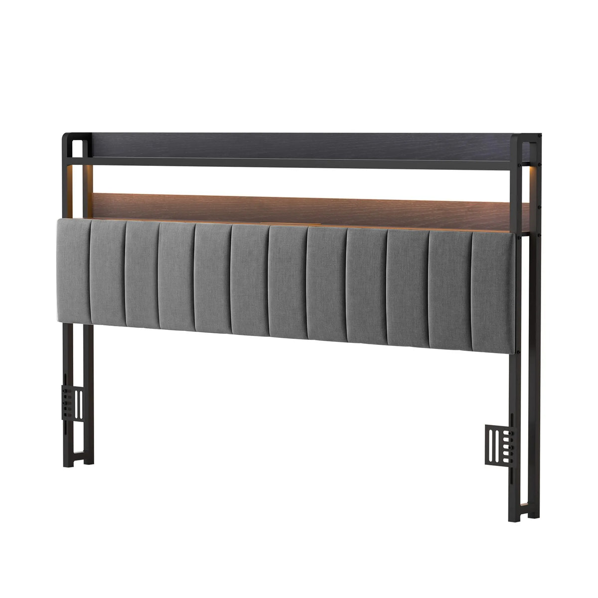 Artiss King Headboard Charging Station Storage LED Light Grey Upholstered - Image 2