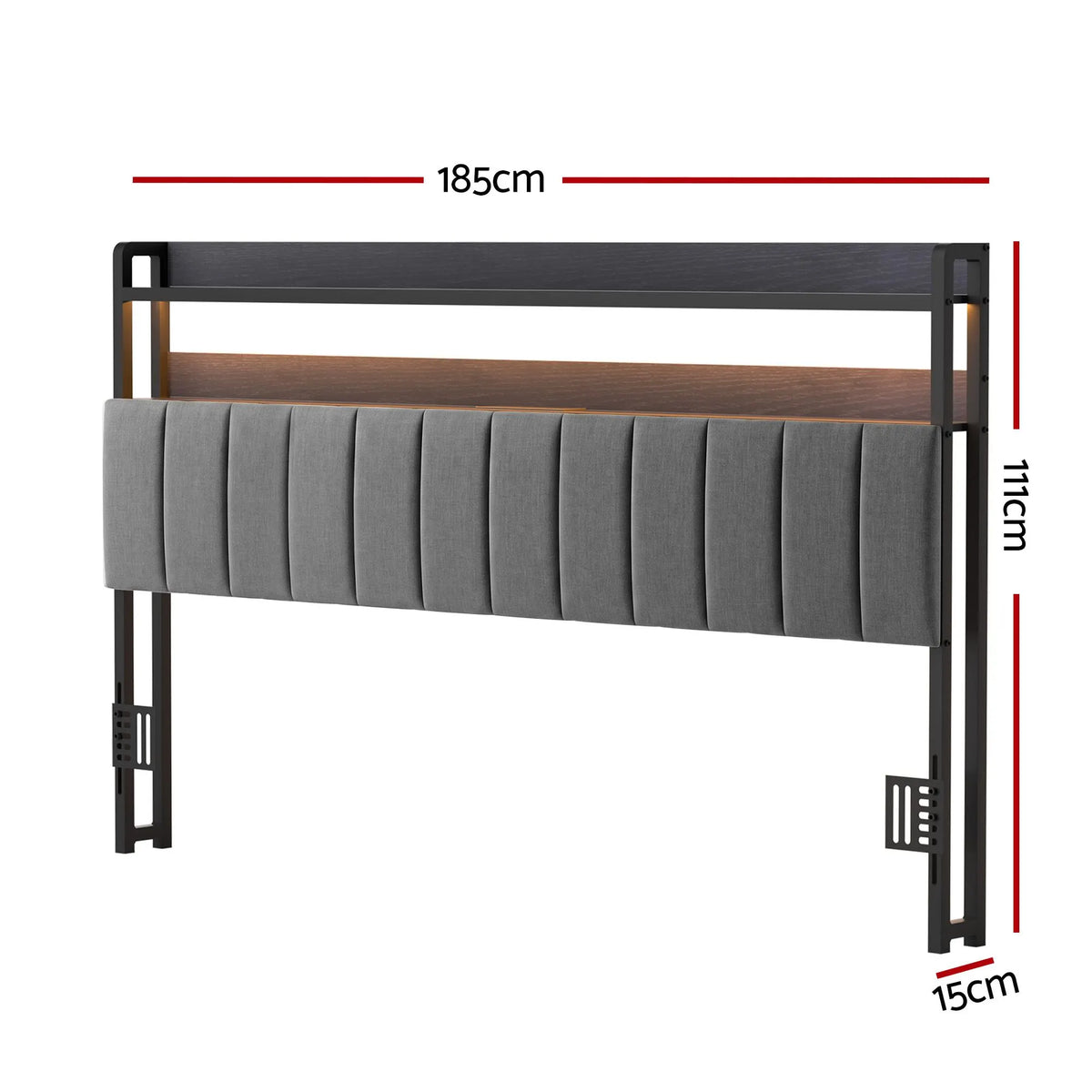 Artiss King Headboard Charging Station Storage LED Light Grey Upholstered - Image 3