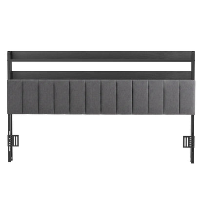 Artiss King Headboard Charging Station Storage LED Light Grey Upholstered - Image 4