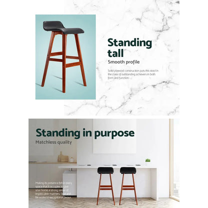 Artiss 2x Bar Stools Wooden Stool Black - Image 5