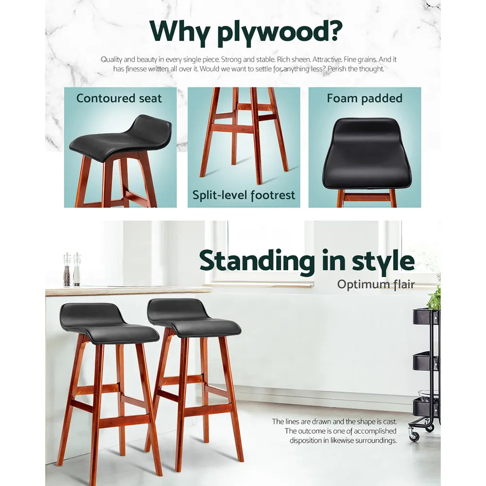 Artiss 2x Bar Stools Wooden Stool Black - Image 6