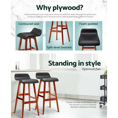Artiss 2x Bar Stools Wooden Stool Black - Image 6