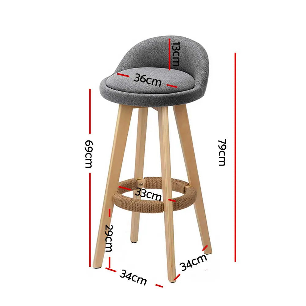 Artiss 2x Bar Stools Padded Linen Wooden Grey - Image 2
