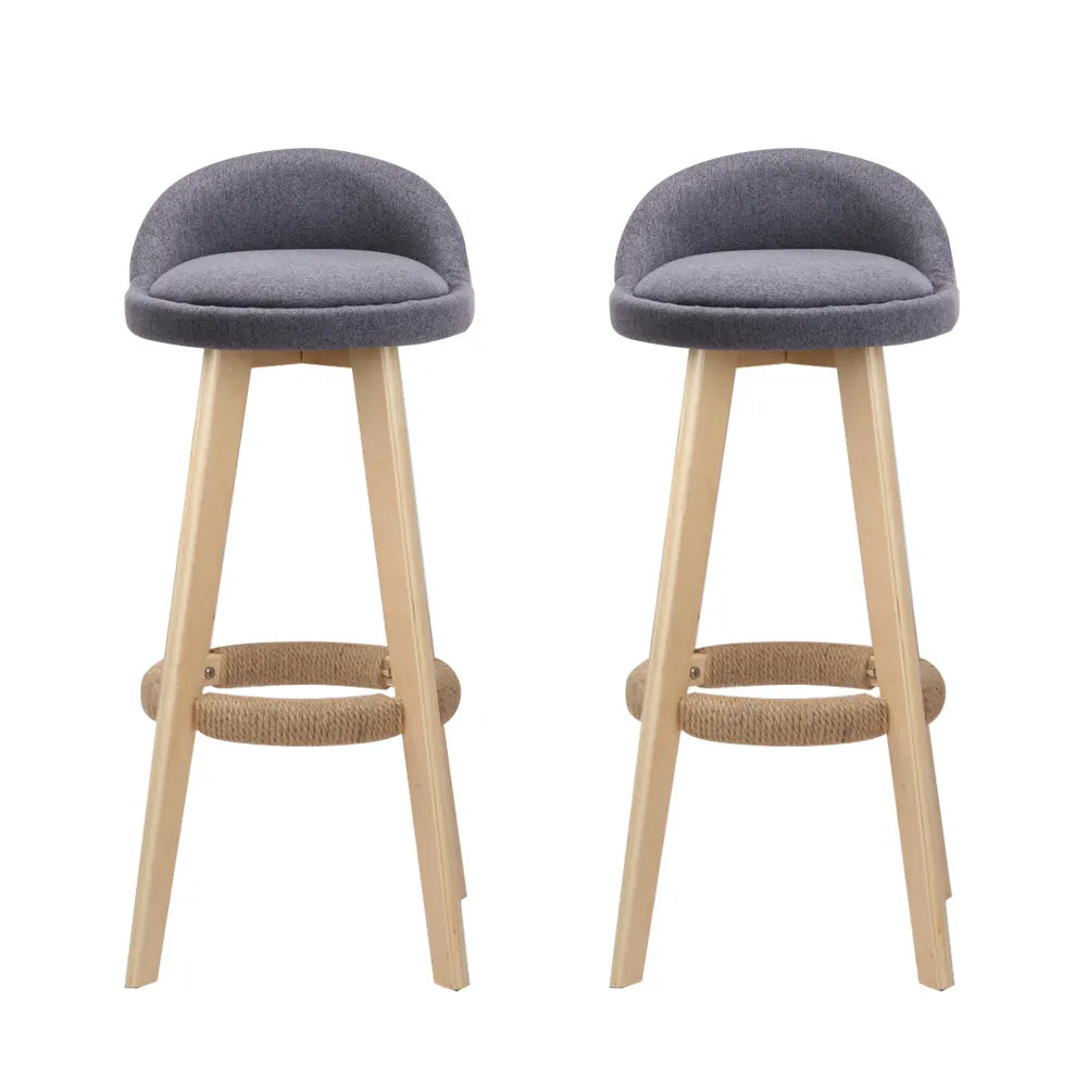 Artiss 2x Bar Stools Padded Linen Wooden Grey - Image 3