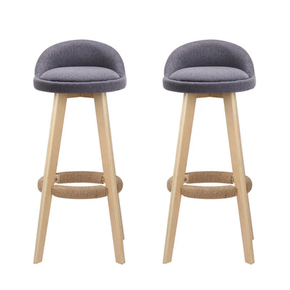 Artiss 2x Bar Stools Padded Linen Wooden Grey - Image 3