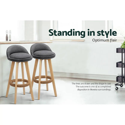 Artiss 2x Bar Stools Padded Linen Wooden Grey - Image 5