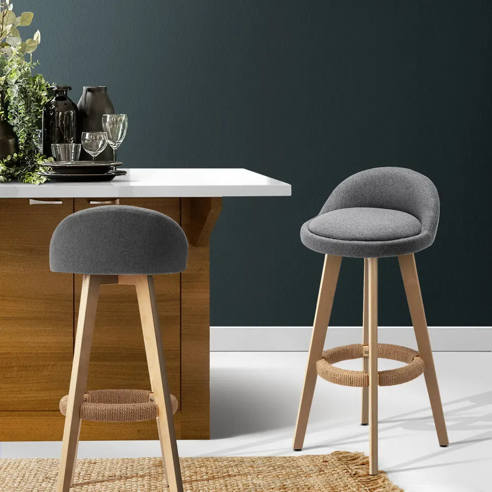 Artiss 2x Bar Stools Padded Linen Wooden Grey - Image 7