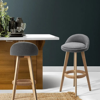 Artiss 2x Bar Stools Padded Linen Wooden Grey - Image 7