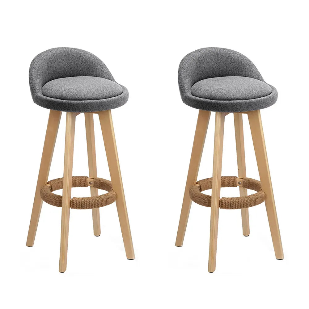 Artiss 2x Bar Stools Padded Linen Wooden Grey - Image 8