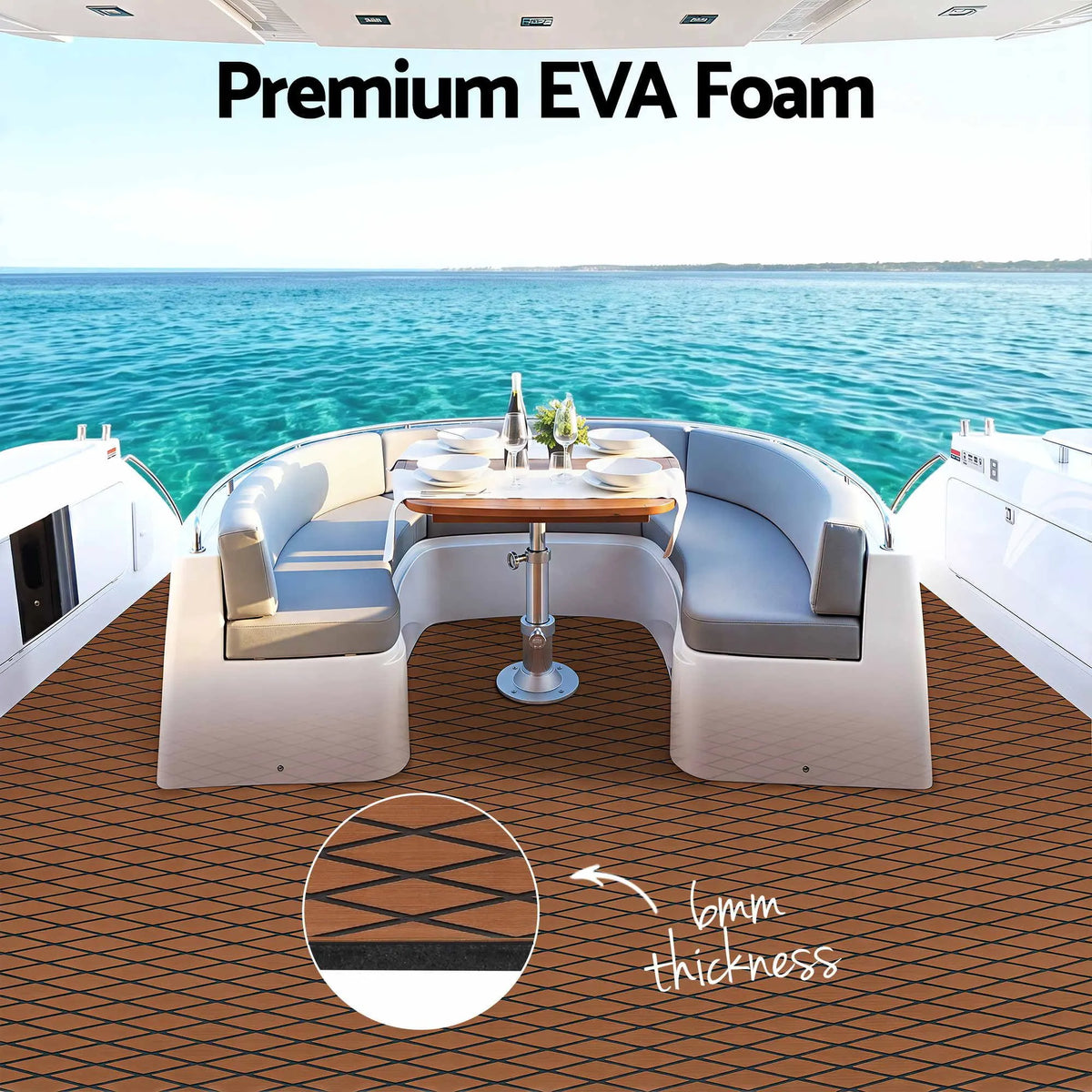 Seamanship EVA Foam Boat Flooring Decking Mat 240x90cm 6mm Diamond Brown - Image 3