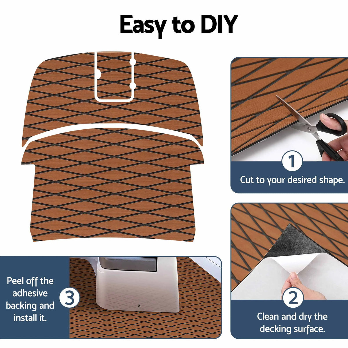 Seamanship EVA Foam Boat Flooring Decking Mat 240x90cm 6mm Diamond Brown - Image 5