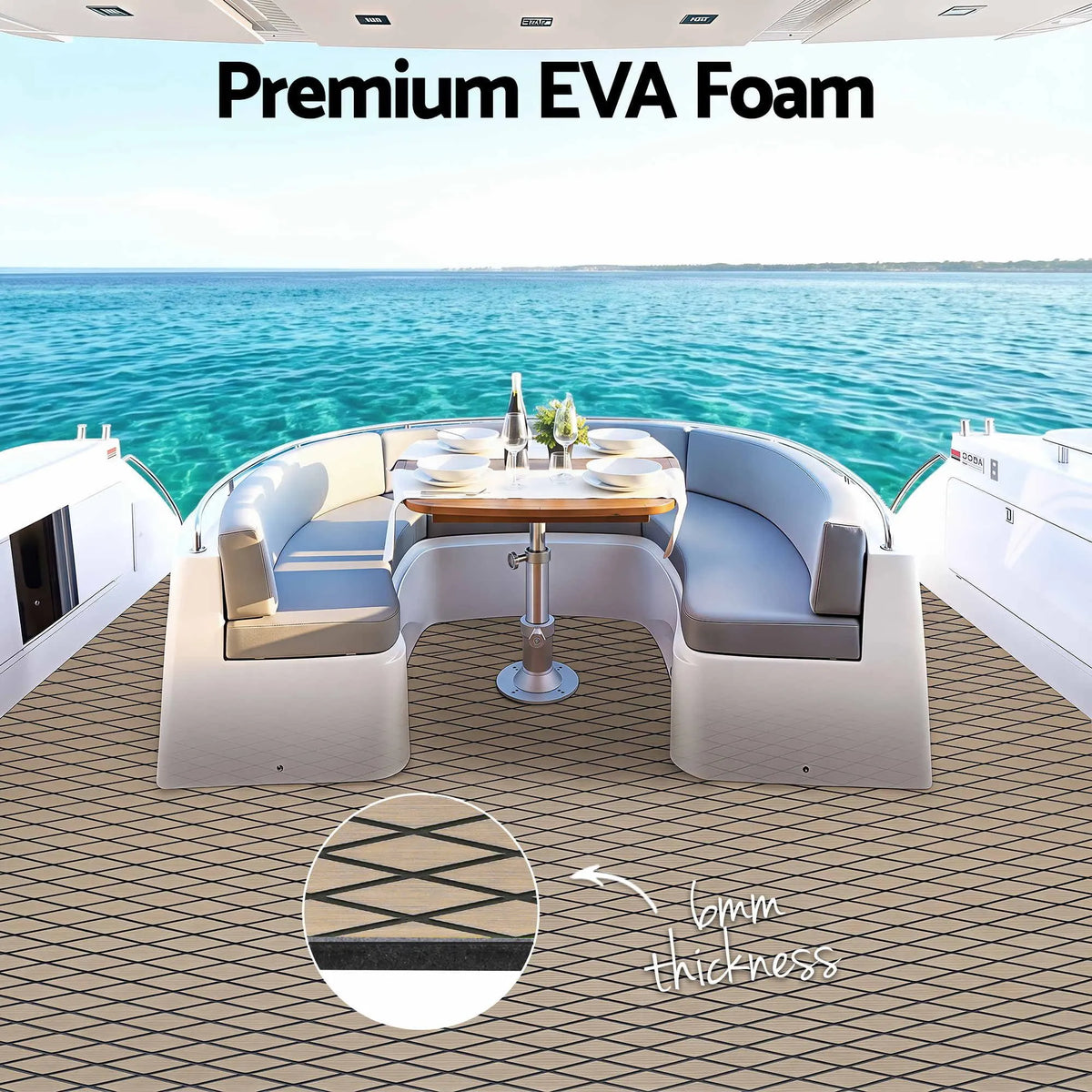 Seamanship EVA Foam Boat Flooring Decking Mat 240x90cm 6mm Diamond Taupe - Image 3