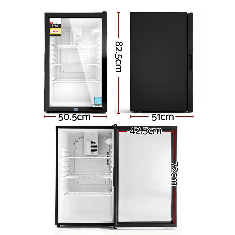 Devanti 105L Bar Fridge Glass Door Mini Fridge Countertop Cooler Black - Image 2