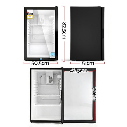 Devanti 105L Bar Fridge Glass Door Mini Fridge Countertop Cooler Black - Image 2