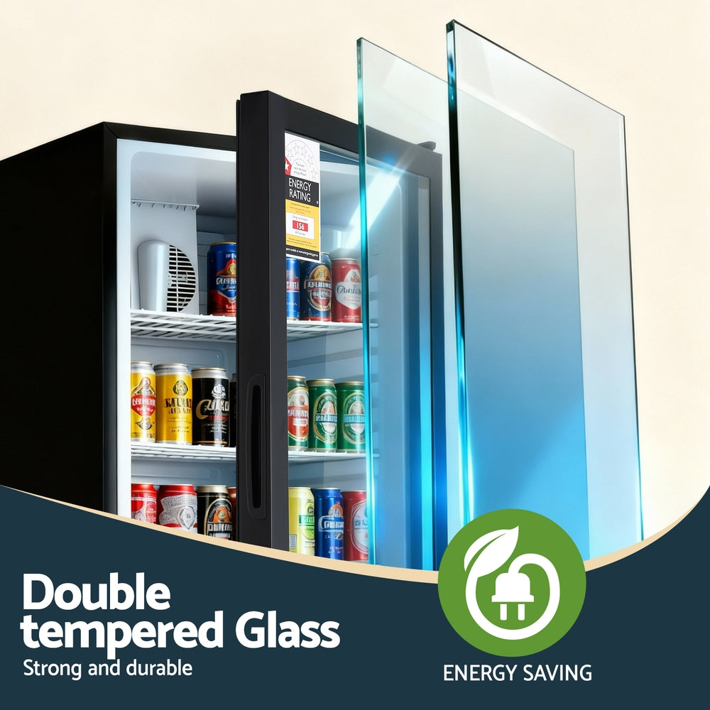 Devanti 105L Bar Fridge Glass Door Mini Fridge Countertop Cooler Black - Image 5