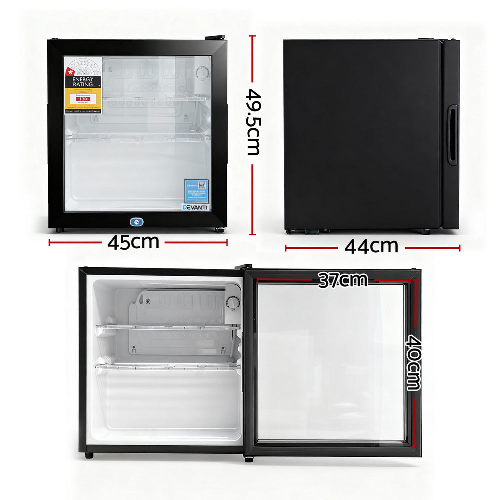 Devanti 40L Bar Fridge Glass Door Mini Fridge Countertop Cooler Black - Image 2