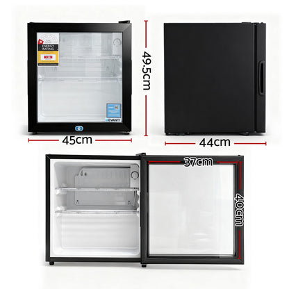 Devanti 40L Bar Fridge Glass Door Mini Fridge Countertop Cooler Black - Image 2