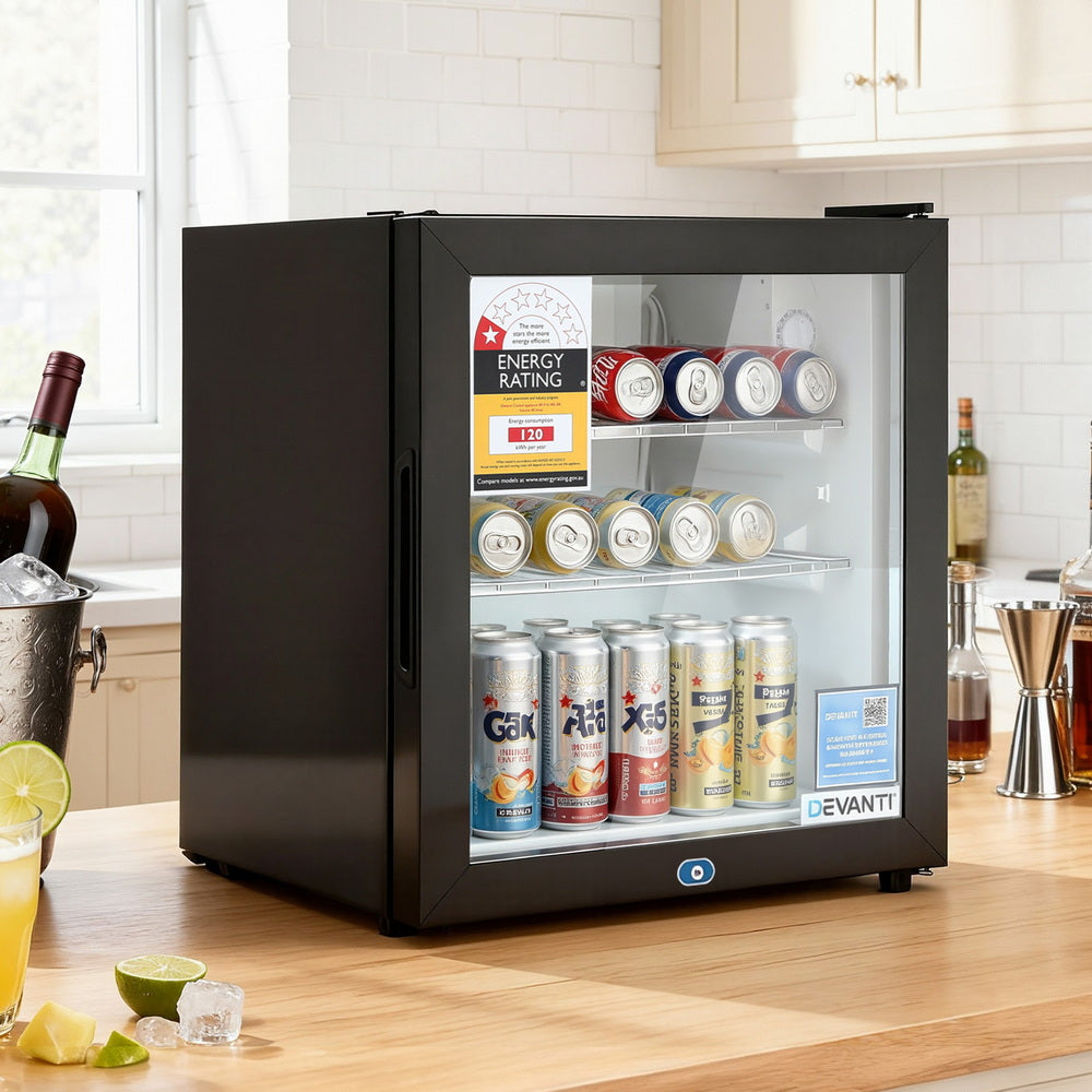 Devanti 40L Bar Fridge Glass Door Mini Fridge Countertop Cooler Black - Image 7