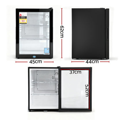 Devanti 56L Bar Fridge Glass Door Mini Fridge Countertop Cooler Black - Image 2