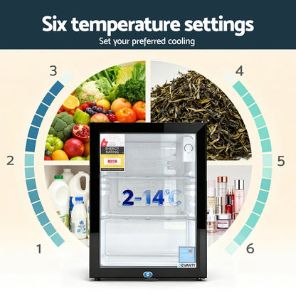 Devanti 56L Bar Fridge Glass Door Mini Fridge Countertop Cooler Black - Image 4