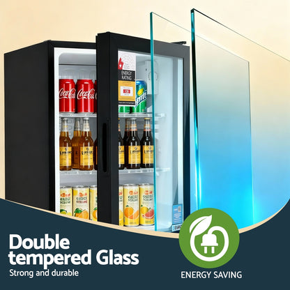 Devanti 56L Bar Fridge Glass Door Mini Fridge Countertop Cooler Black - Image 5