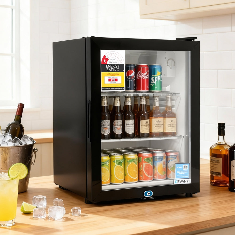 Devanti 56L Bar Fridge Glass Door Mini Fridge Countertop Cooler Black - Image 7