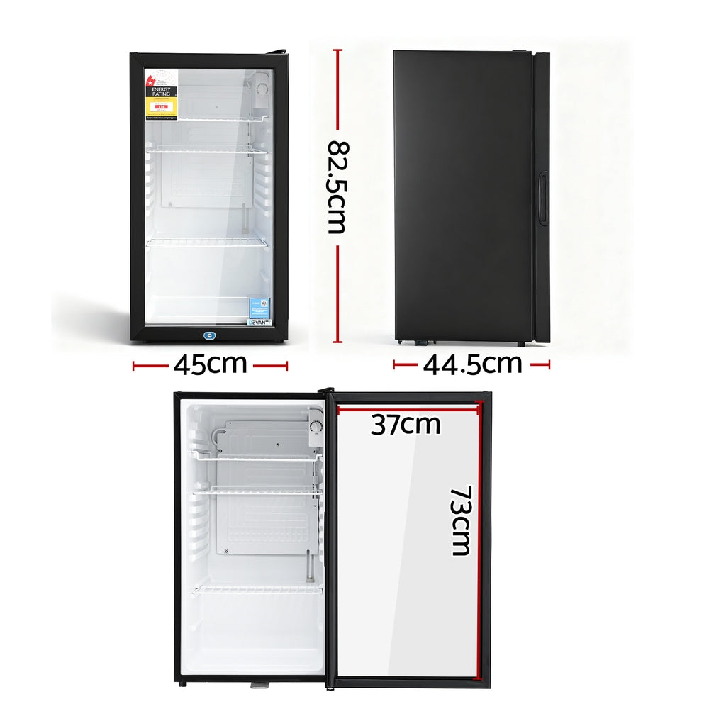 Devanti 78L Bar Fridge Glass Door Mini Fridge Countertop Cooler Black - Image 2
