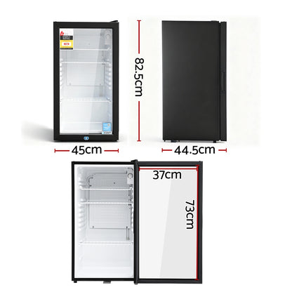 Devanti 78L Bar Fridge Glass Door Mini Fridge Countertop Cooler Black - Image 2