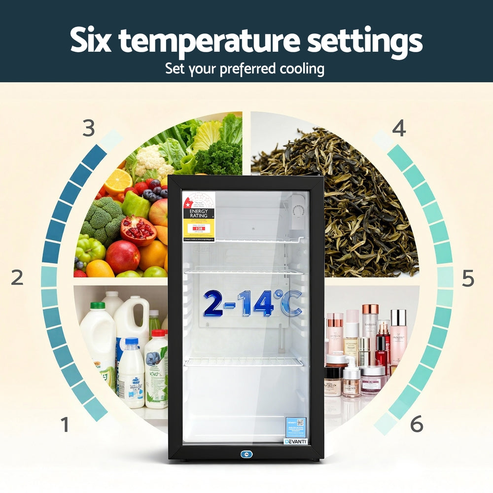Devanti 78L Bar Fridge Glass Door Mini Fridge Countertop Cooler Black - Image 4