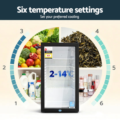 Devanti 78L Bar Fridge Glass Door Mini Fridge Countertop Cooler Black - Image 4