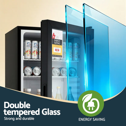 Devanti 78L Bar Fridge Glass Door Mini Fridge Countertop Cooler Black - Image 5
