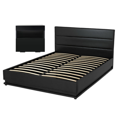 Artiss RGB LED Double Bed Frame with Beside Table Set 16 Colour Mood Lighting