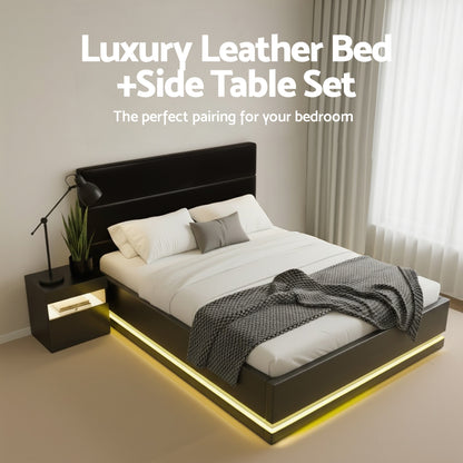 Artiss RGB LED Double Bed Frame with Beside Table Set 16 Colour Mood Lighting - Image 4