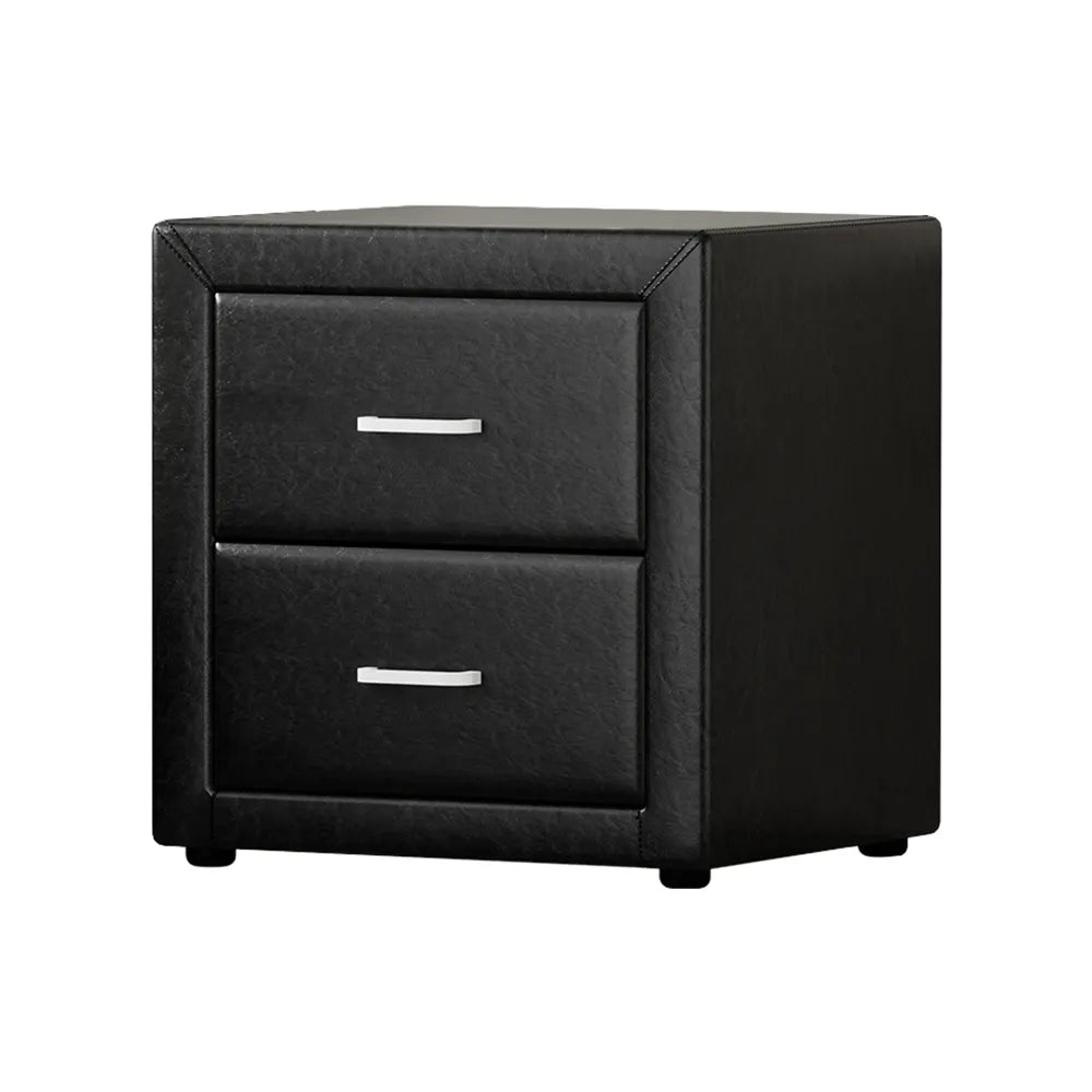 Artiss Bedside Table 2 Drawers Side Table Leather - CADEN Black - Image 8