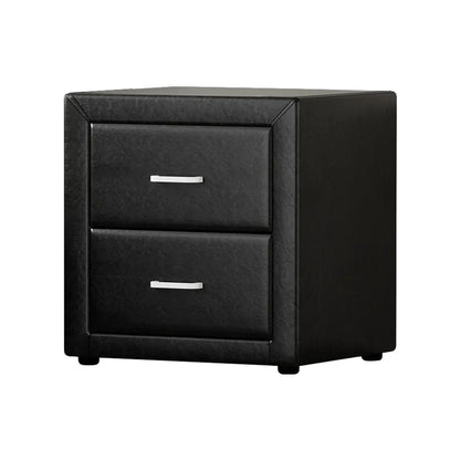 Artiss Bedside Table 2 Drawers Side Table Leather - CADEN Black - Image 8