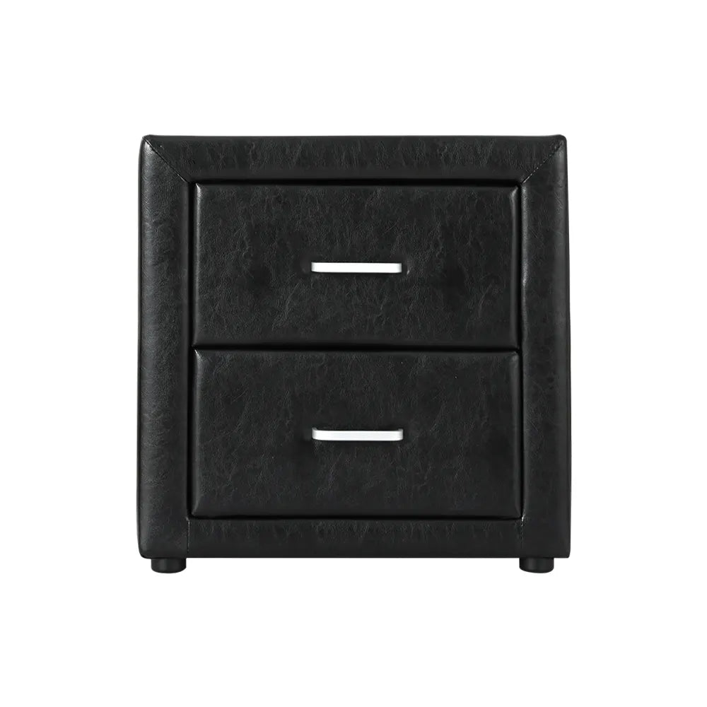 Artiss Bedside Table 2 Drawers Side Table Leather - CADEN Black - Image 3