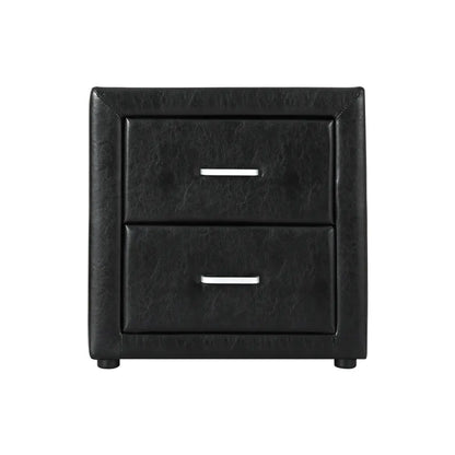 Artiss Bedside Table 2 Drawers Side Table Leather - CADEN Black - Image 3