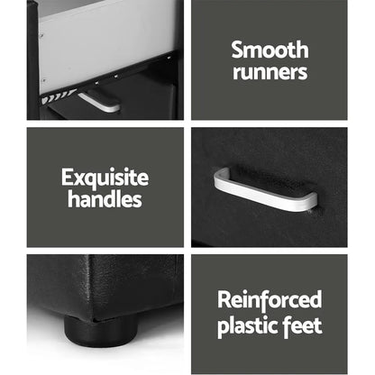 Artiss Bedside Table 2 Drawers Side Table Leather - CADEN Black - Image 6